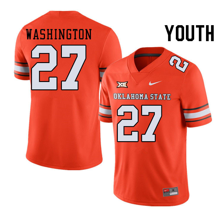 Youth #27 Ethan Washington Oklahoma State Cowboys College Football Jerseys Stitched-Alternate Orange
